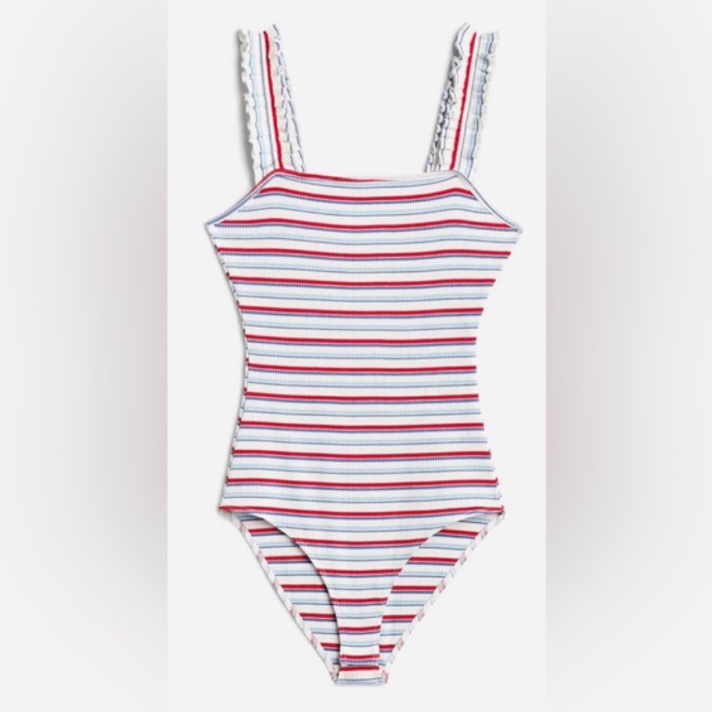 Stitch Fix Knit Bodysuit Women’s Heatherly Raina Ruffle Straps Striped